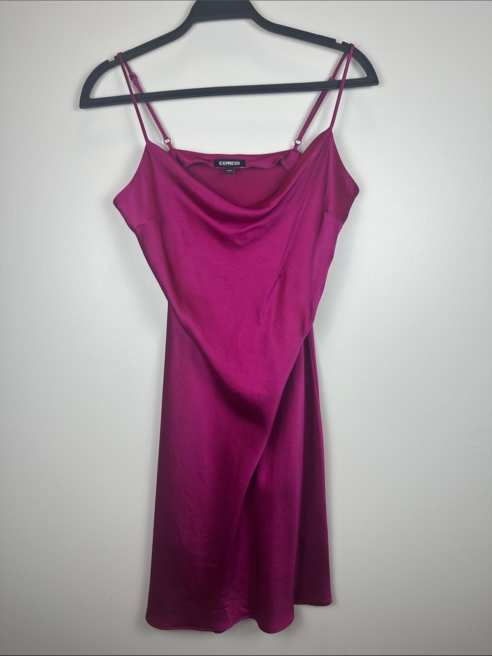 Express Fuchsia Satin Cowl Neck Slip Dress
